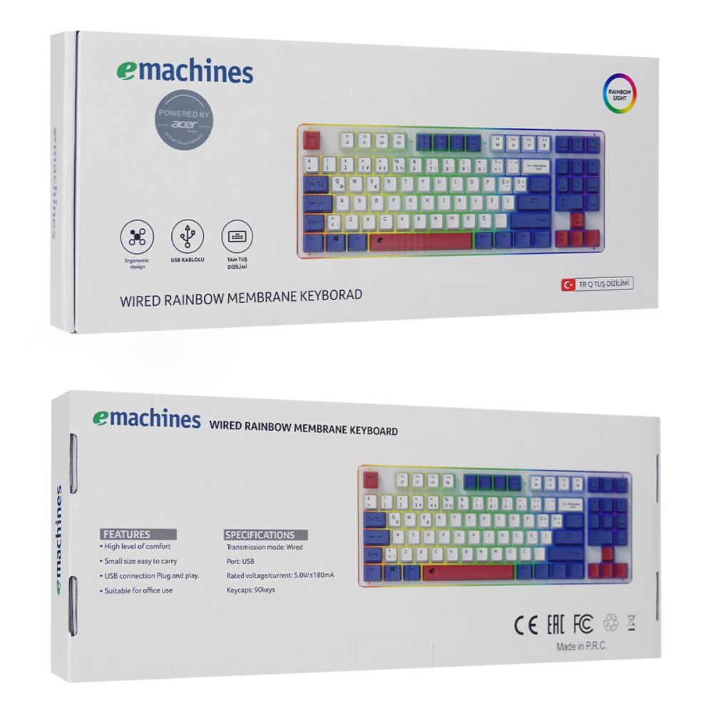 ACER eMachines, EAK216, Beyaz, USB Kablolu, Rainbow Backlight, Membran