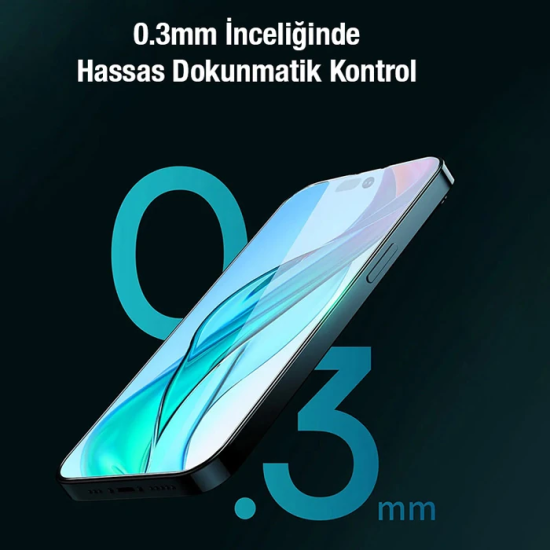 Baseus Crystal Serisi iPhone 15 Plus Full Koruma Tempered Cam Ekran Ko