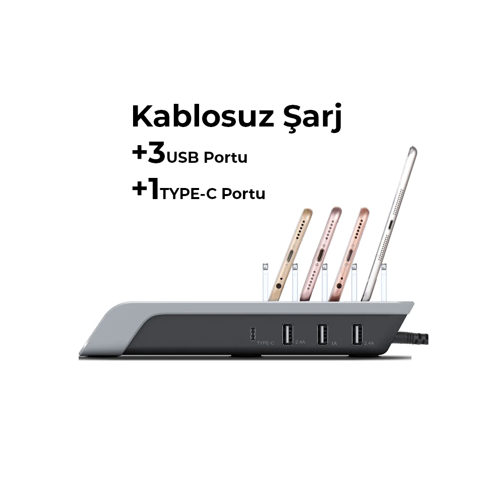 ALLY Multiport 10W Wireless Kablosuz Şarj Cihazı Organizer Stand