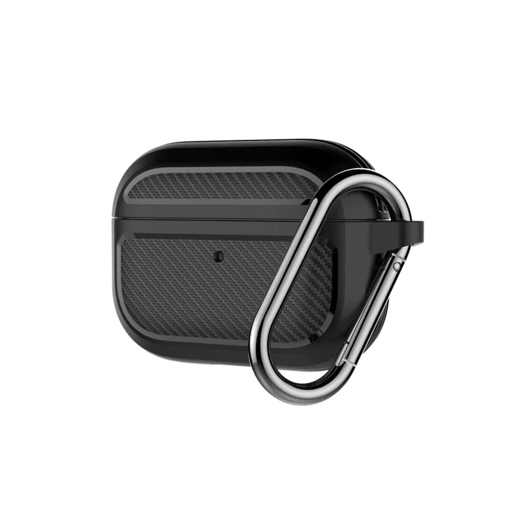 ALLY Karbon Fiber AirPods Pro Kulaklık Kancalı Silikon Koruma Kılıfı