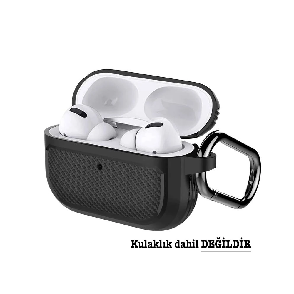 ALLY Karbon Fiber AirPods Pro Kulaklık Kancalı Silikon Koruma Kılıfı