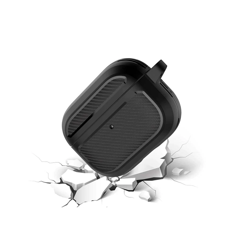 ALLY Karbon Fiber AirPods Pro Kulaklık Kancalı Silikon Koruma Kılıfı
