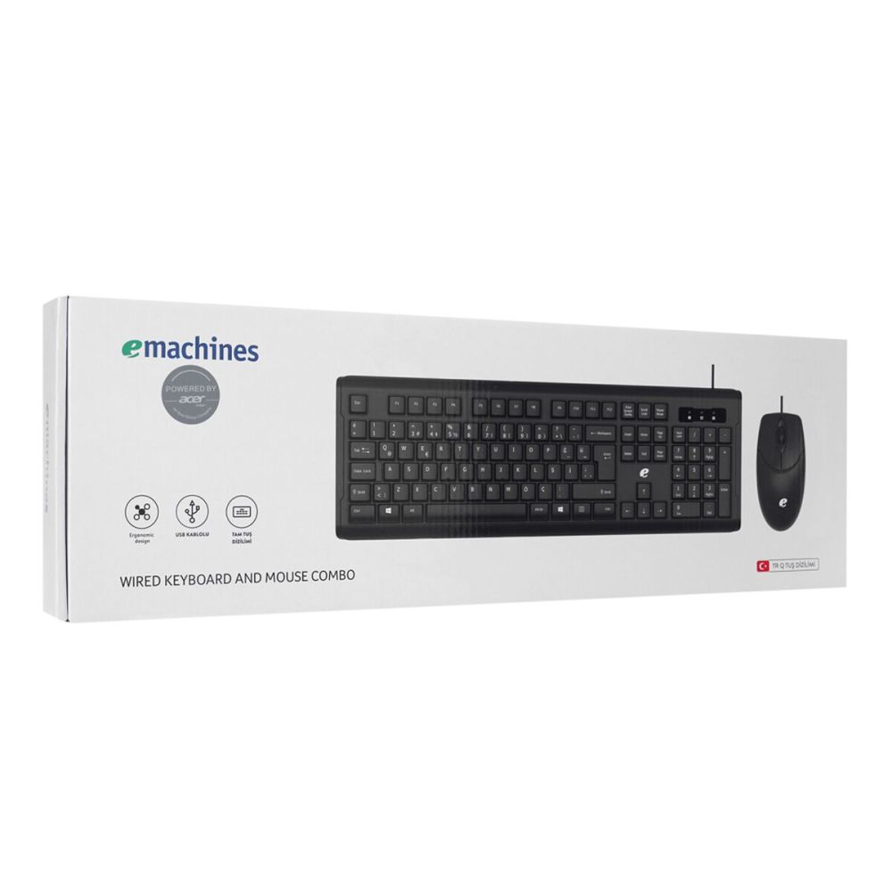 ACER eMachines, EAK9821S, Siyah, USB Kablolu, Türkçe Q, Klavye Mouse S