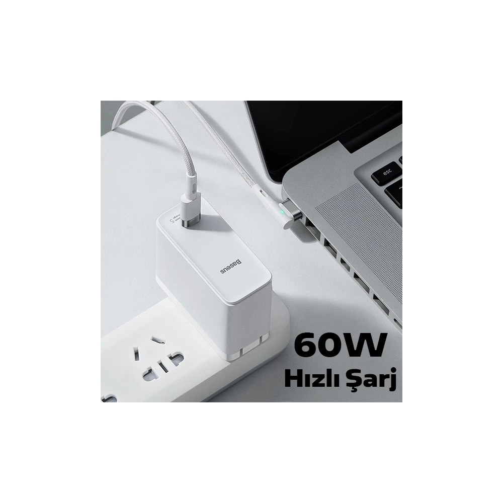 Baseus Zinc Manyetik L Uçlu 60W Macbook Hızlı Şarj Güç Kablosu 2m