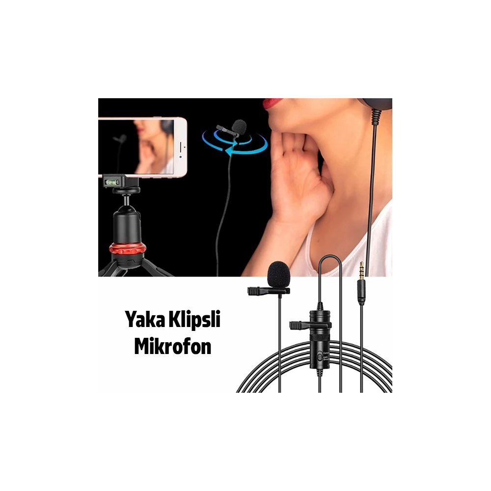 ALLY 3.5MM Universal Lavalier Kablolu Yaka Mikrofonu 6 Metre