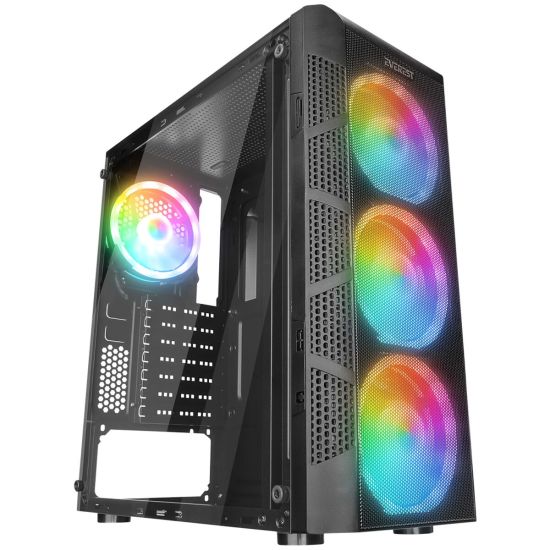 EVEREST CREST-V1, Mesh, PSU Yok, 4x12cm RGB Fan, Temperli Cam Yan Pane