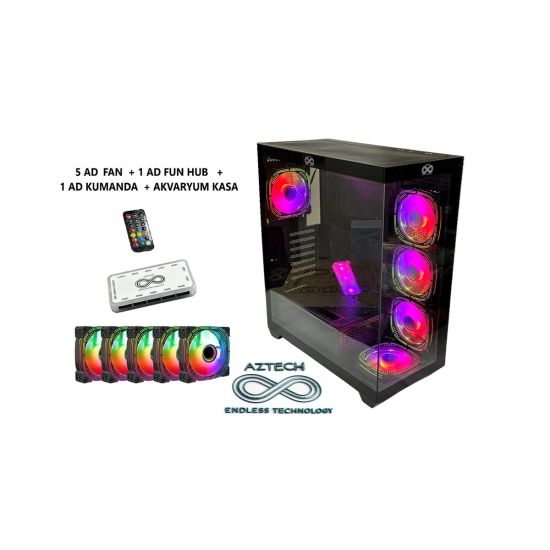 AZTECH AZT101-B 850W 80+ MODULER TEMPERLI CAM U.KUMANDALI+5XRGB FAN AK