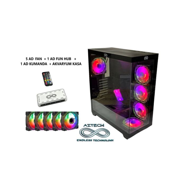 AZTECH AZT101-B 850W 80+ MODULER TEMPERLI CAM U.KUMANDALI+5XRGB FAN AK