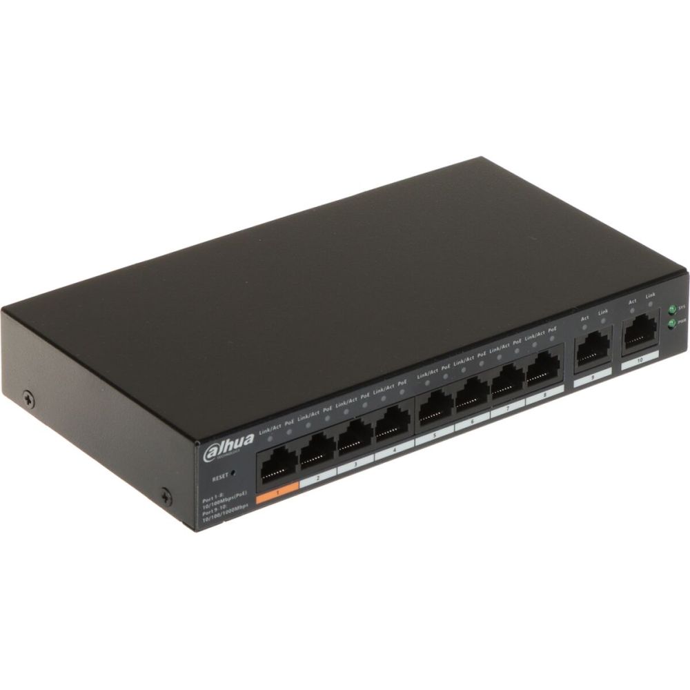 DAHUA CS4010-8ET-60, 8 Port, Megabit, PoE 60W, 2 Port Gigabit Uplink, 