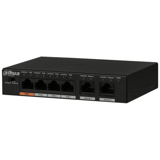 DAHUA PFS3006-4ET-60-V2, 4 Port, Megabit, PoE 60W, 2 Port Uplink, Yöne
