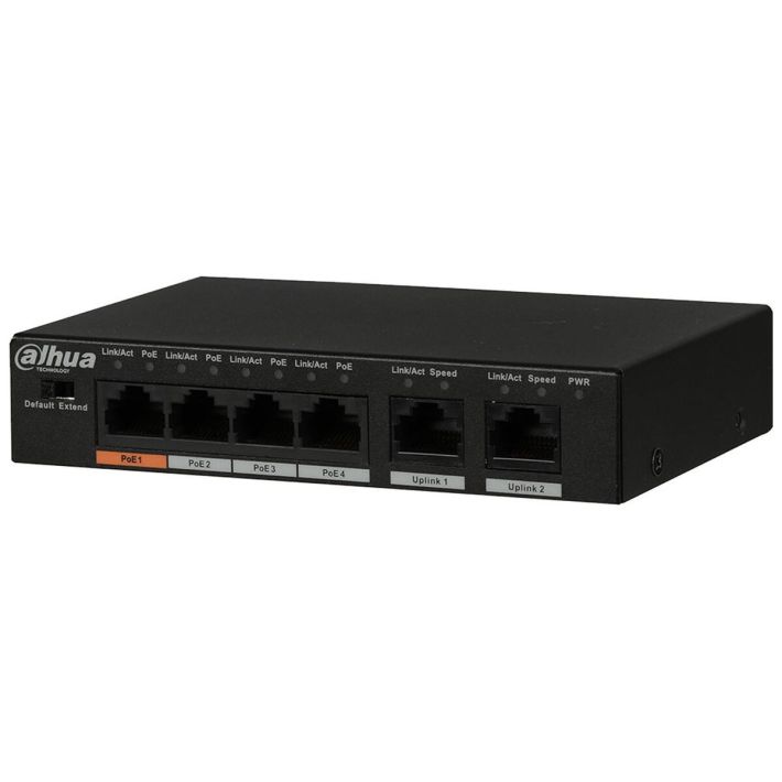 DAHUA PFS3006-4ET-60-V2, 4 Port, Megabit, PoE 60W, 2 Port Uplink, Yöne
