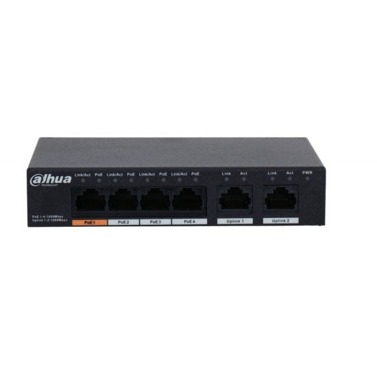 DAHUA PFS3006-4GT-60-V2, 4 Port, Gigabit, PoE 60W, 2 Port Uplink, Yöne