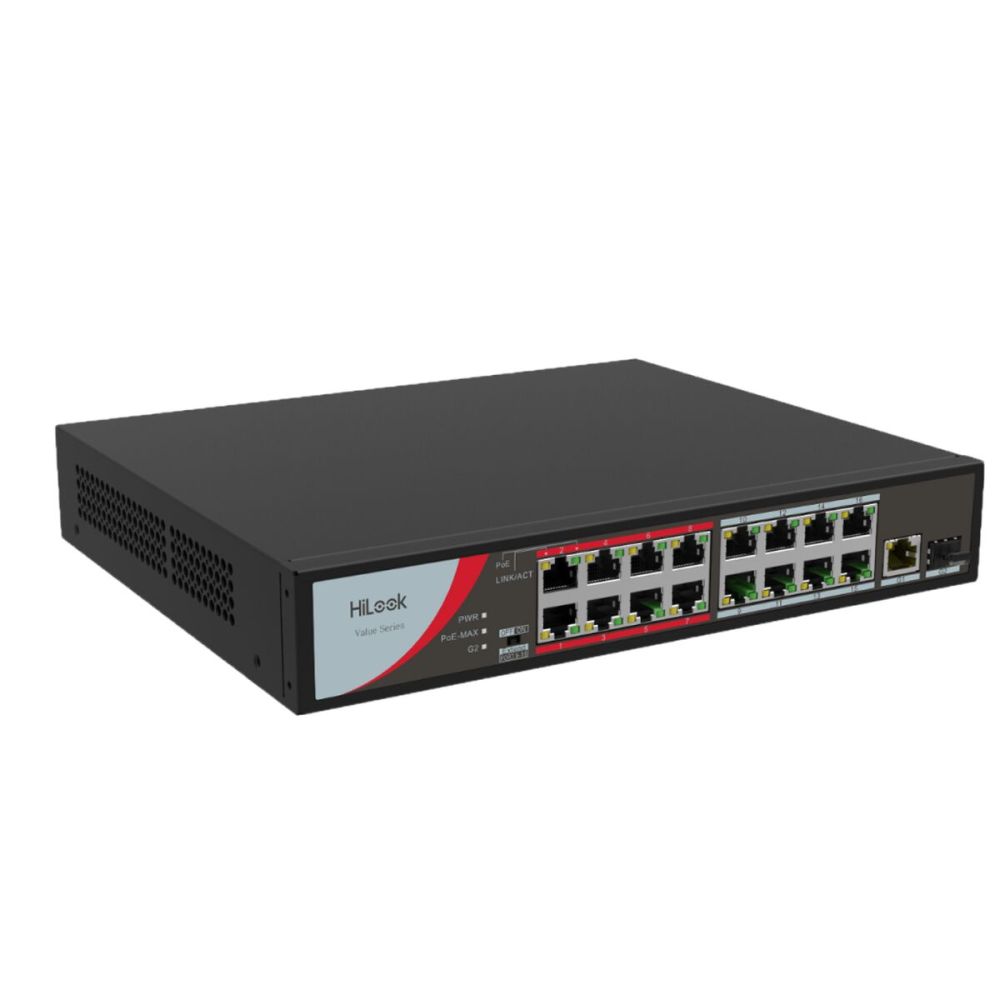 HILOOK NS-0318P-130(B), 16 Port, Megabit, PoE 130W, 1 Port GigaBit Lan