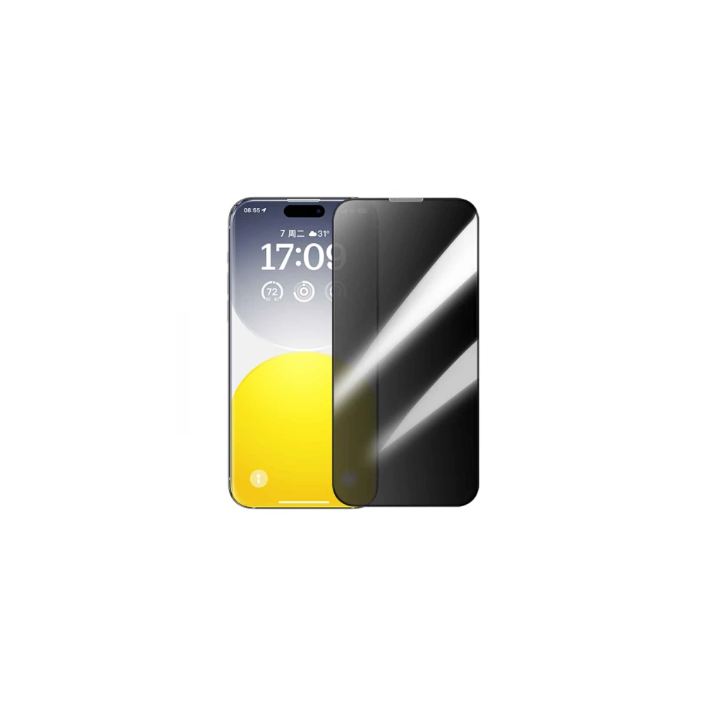 Baseus Crystal iPhone 15 Privacy Full Koruma Tempered Cam Ekran Koruyu
