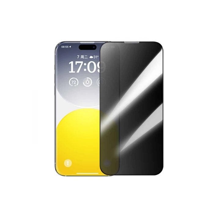 Baseus Crystal iPhone 15 Privacy Full Koruma Tempered Cam Ekran Koruyu
