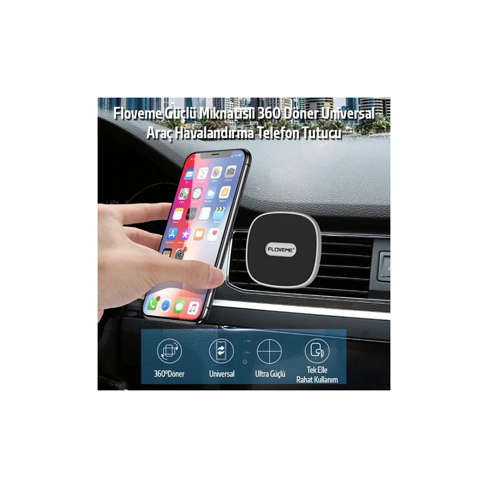 Floveme Güçlü Mıknatıslı 360 Döner Universal Araç Havalandırma Telefon