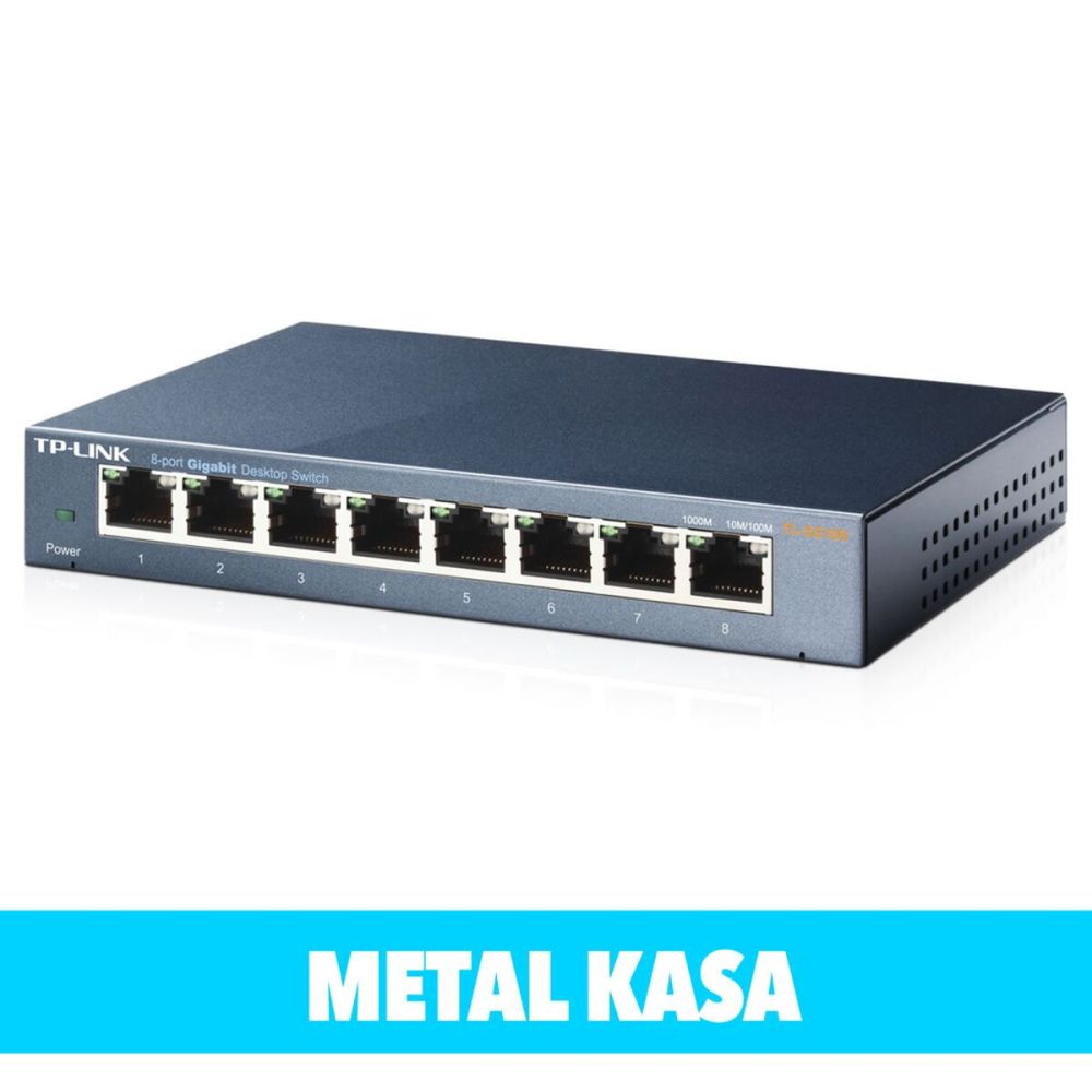 TP-LINK TL-SG108, 8 Port, GigaBit, Yönetilemez, Metal Kasa, Masaüstü S