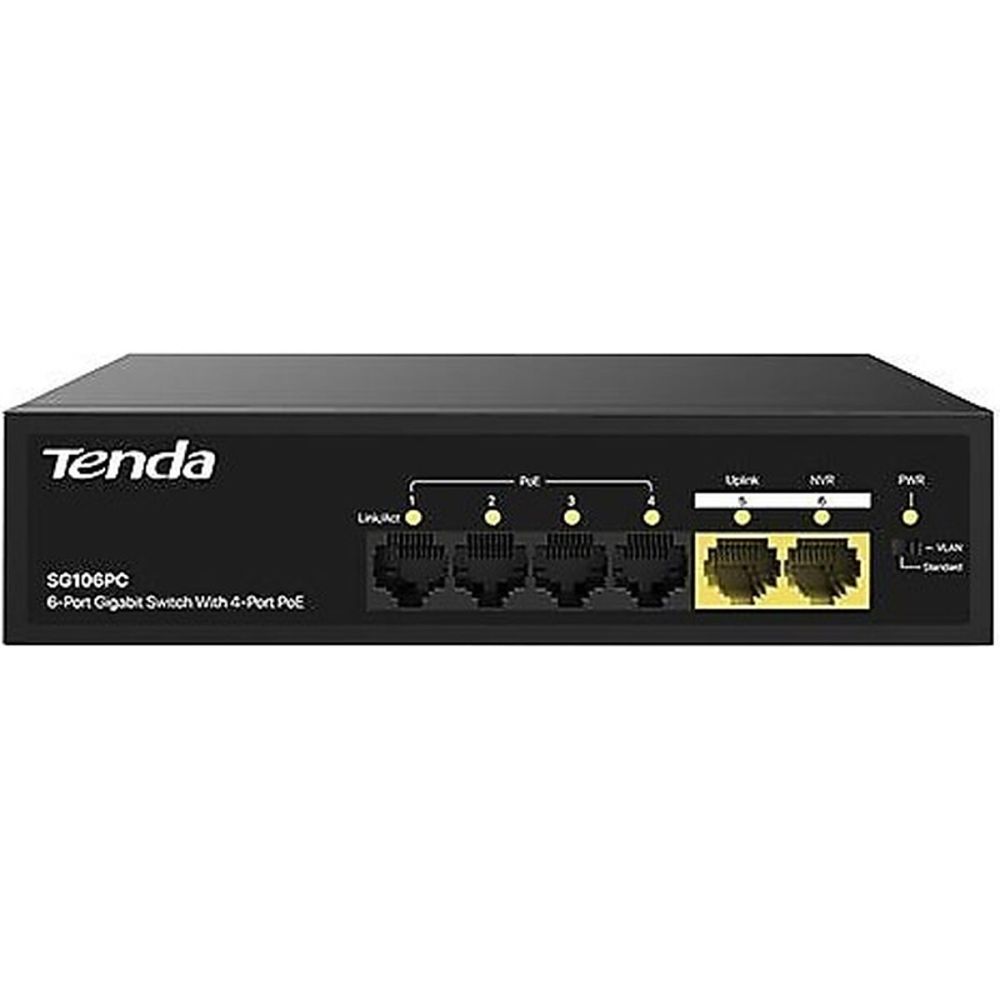 TENDA SG106PC 6 Port 10/100/1000 4 x PoE + 2 x Uplink PoE Gigabit Swit