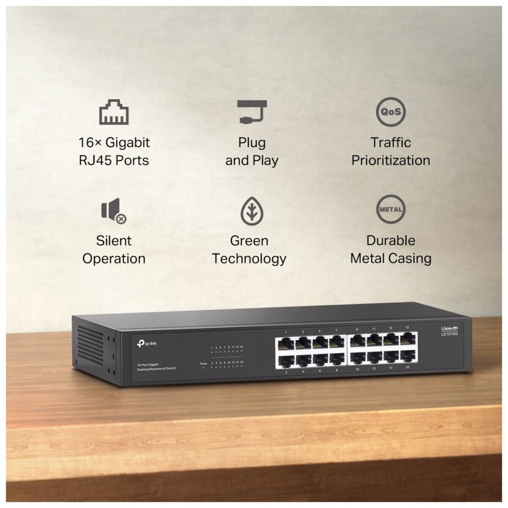 TP-LINK LS1016G, Green Tech, 16 Port GigaBit, Yönetilemez, Metal Kasa,