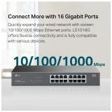TP-LINK LS1016G, Green Tech, 16 Port GigaBit, Yönetilemez, Metal Kasa,