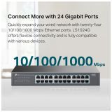 TP-LINK LS1024G, Green Tech, 24 Port GigaBit, Yönetilemez, Metal Kasa,
