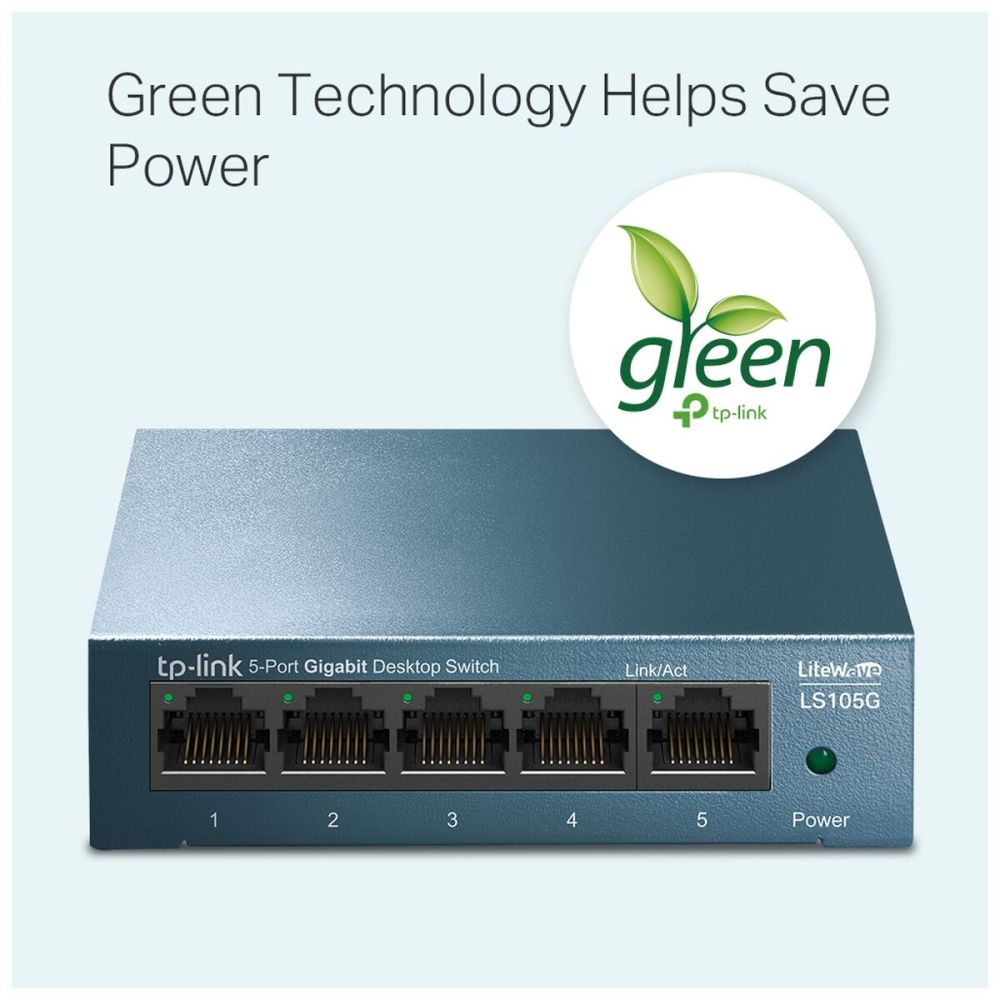 TP-LINK LS105G, Green Tech, 5 Port, GigaBit, Metal Kasa, Yönetilemez, 