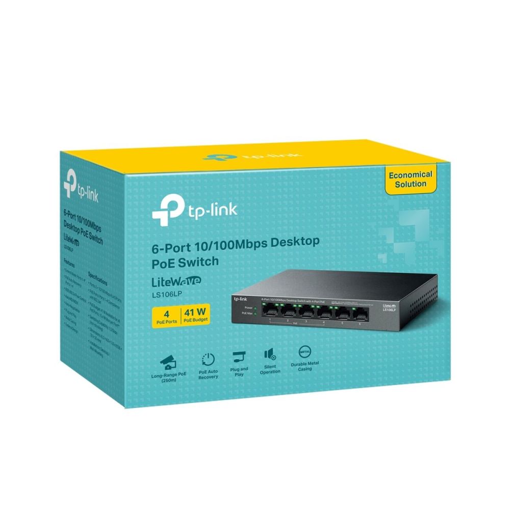 TP-LINK LS106LP, Green Tech, 6 Port, MegaBit, 4 Port PoE 41W, Metal Ka