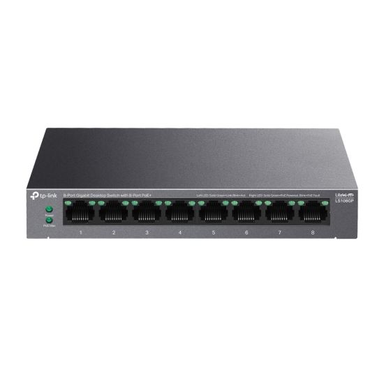 TP-LINK LS108GP, Green Tech, 8 Port GigaBit, PoE 62W, Yönetilemez, Met