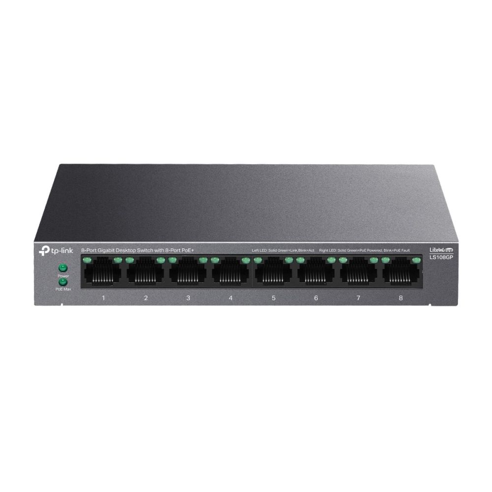 TP-LINK LS108GP, Green Tech, 8 Port GigaBit, PoE 62W, Yönetilemez, Met