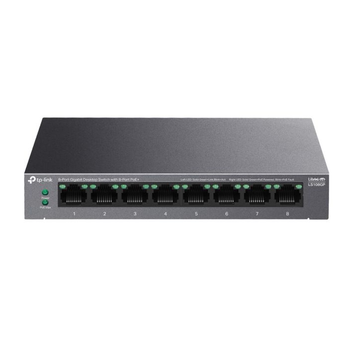 TP-LINK LS108GP, Green Tech, 8 Port GigaBit, PoE 62W, Yönetilemez, Met