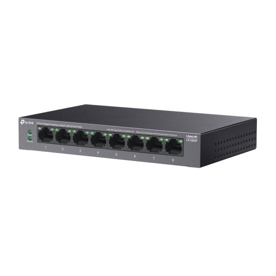 TP-LINK LS108GP, Green Tech, 8 Port GigaBit, PoE 62W, Yönetilemez, Met