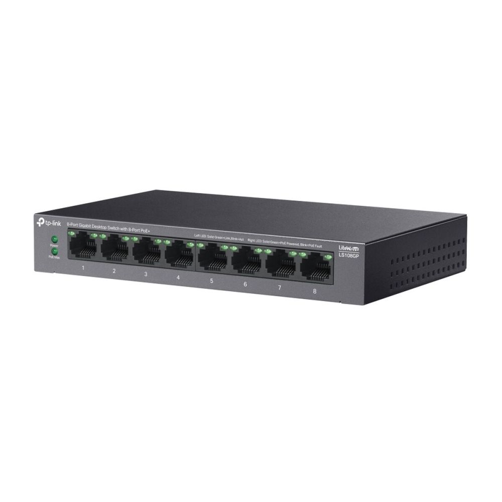TP-LINK LS108GP, Green Tech, 8 Port GigaBit, PoE 62W, Yönetilemez, Met