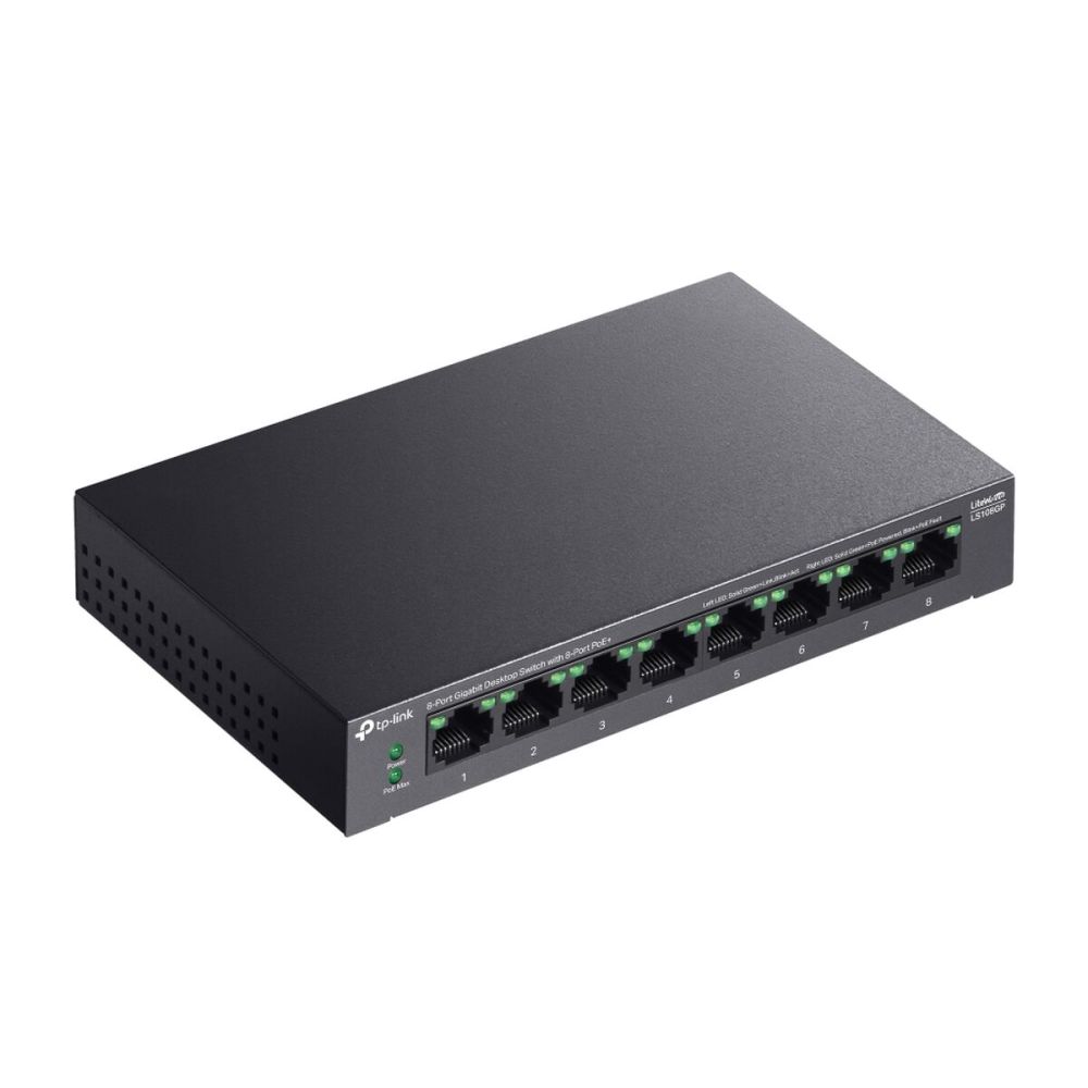 TP-LINK LS108GP, Green Tech, 8 Port GigaBit, PoE 62W, Yönetilemez, Met