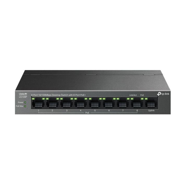 TP-LINK LS109P, Green Tech, 8 Port MegaBit, POE 63W, 1 Port Uplink, Lo