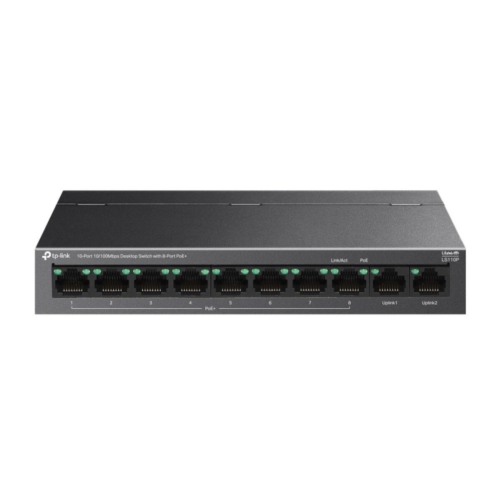 TP-LINK LS110P, Green Tech, 10 Port, MeggaBit, 8 Port PoE+ 96W, Metal 