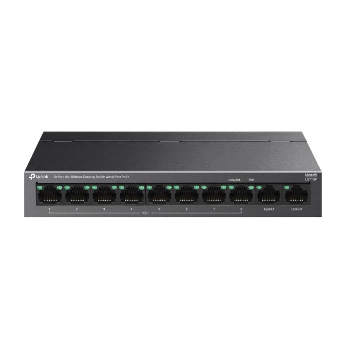 TP-LINK LS110P, Green Tech, 10 Port, MeggaBit, 8 Port PoE+ 96W, Metal 