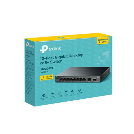 TP-LINK LS1210GP, Green Tech, 8 Port Gigabit, PoE 61W, 1 Port Gigabit 