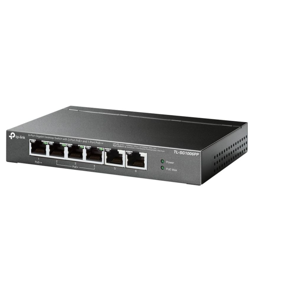 TP-LINK TL-SG1006PP, 6 Port, GigaBit, 4 Port PoE 64W, Yönetilemez, Met