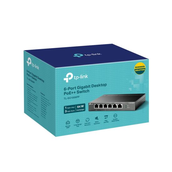TP-LINK TL-SG1006PP, 6 Port, GigaBit, 4 Port PoE 64W, Yönetilemez, Met