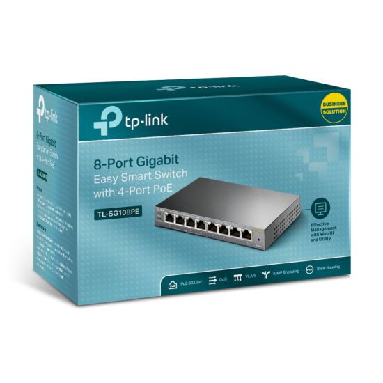 TP-LINK TL-SG108PE, 8 Port, GigaBit, 4 Port PoE 64W, Easy Smart, Yönet