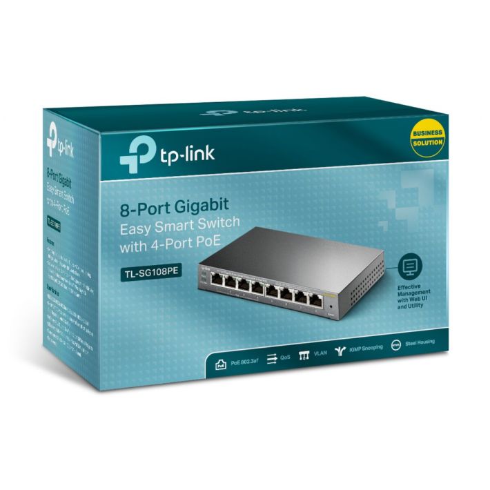 TP-LINK TL-SG108PE, 8 Port, GigaBit, 4 Port PoE 64W, Easy Smart, Yönet