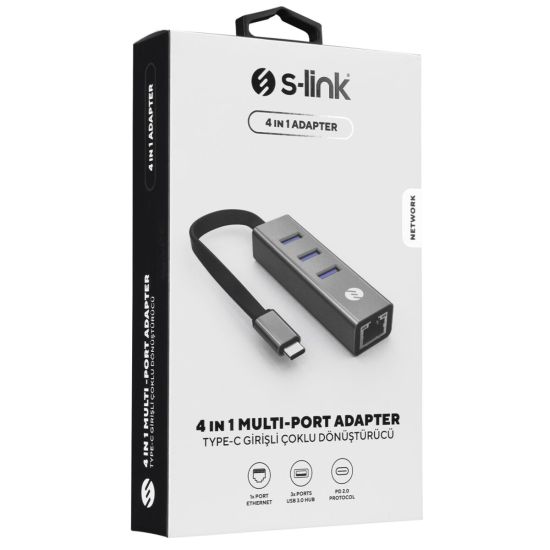 S-LINK SW-U3325, GigaBit, Type-C to RJ45, 3xUSB 3.0, Metal, Ethernet K