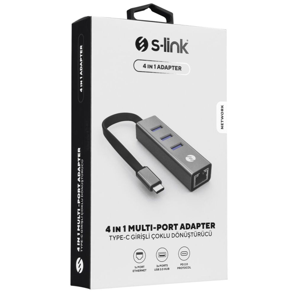 S-LINK SW-U3325, GigaBit, Type-C to RJ45, 3xUSB 3.0, Metal, Ethernet K