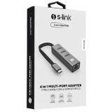 S-LINK SW-U3325, GigaBit, Type-C to RJ45, 3xUSB 3.0, Metal, Ethernet K