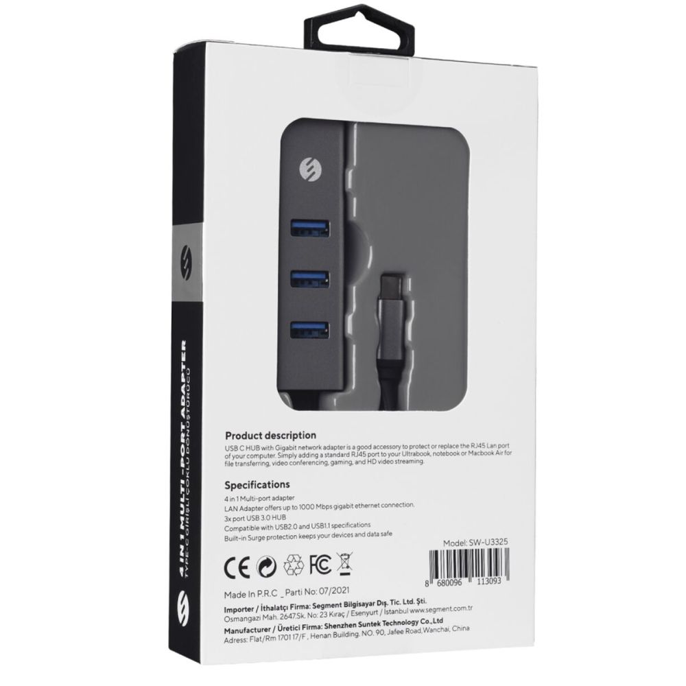 S-LINK SW-U3325, GigaBit, Type-C to RJ45, 3xUSB 3.0, Metal, Ethernet K