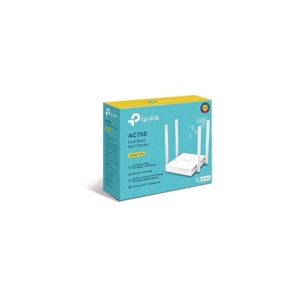 TP-LINK ARCHER C24, AC750, 4Port, 750Mbps, Dual Band WiFi, Masaüstü, M