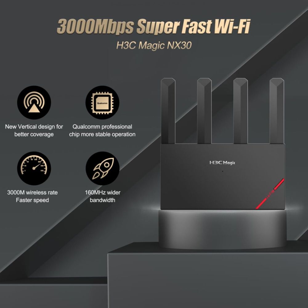 H3C Magic NX30, Dual Band, WiFi 6, 3000Mbps, 4Port GigaBit, 4ad Anten,