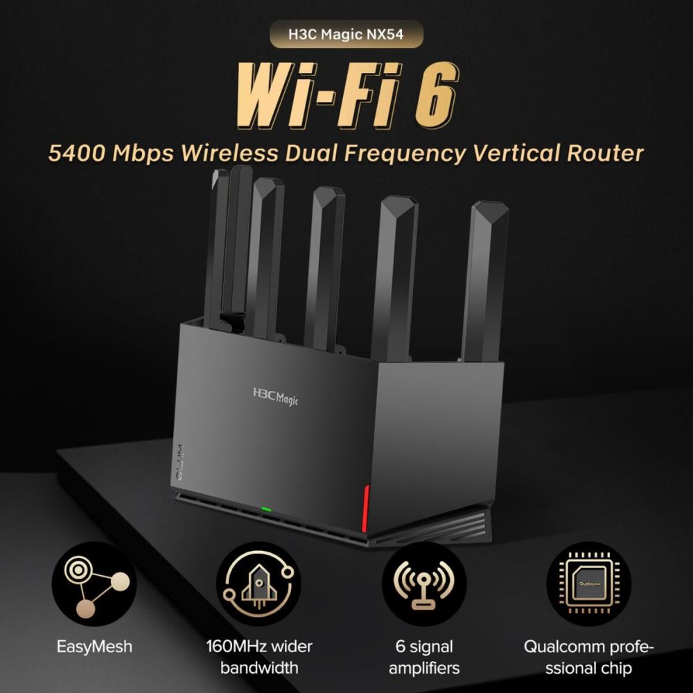 H3C Magic NX54, Dual Band, WiFi 6, 5400Mbps, 4Port GigaBit, 6ad Anten,