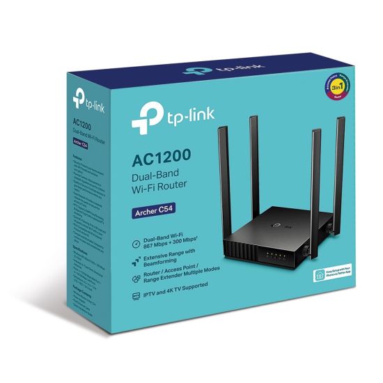 TP-LINK ARCHER C54, AC1200, 4Port, 1200Mbps, Dual Band WiFi, Masaüstü,