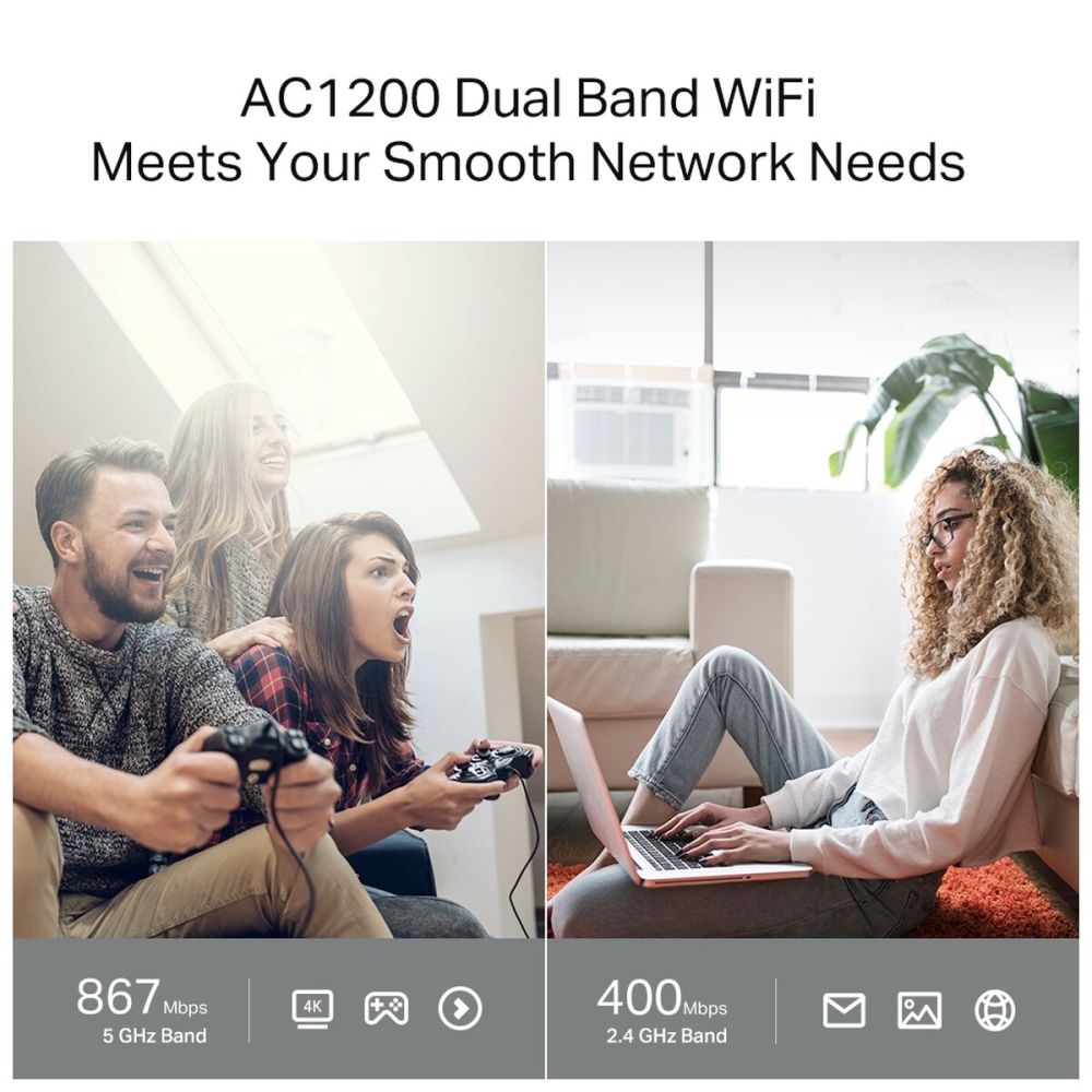 TP-LINK ARCHER C64, AC1200, 4Port, 1200Mbps, Dual Band WiFi, Masaüstü,